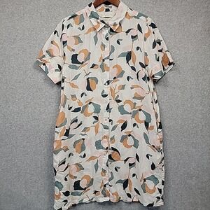 Rachel Zoe 100% Linen Floral Button Up Shirt Dress Women's Sz Large Pockets